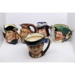 Four Royal Doulton character jugs including John Barley, The Cavalier Gulliver, Night Watchman, a