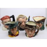 A collection of five Royal Doulton character jugs including Pied Piper, Bookmaker, Paddy, Dick