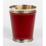 A French Chambon plated beaker with leather holder, the beaker stamped on base: Dominic Chambon