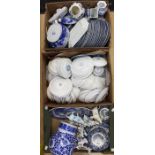 Three boxes of 20th Century blue and white tea wares some Delft and small storage jars