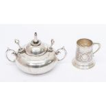 A George V silver spirit burner engraved:  "The Williams Society from the Adopted Child, A.E