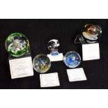 Five Caithness glass paperweights comprising Reflections 93, Myriad, Reflections 92, Mooncrystal,