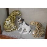 A collection of Leonardo figures including a Jack Russell Terrier, a large leopard and a large