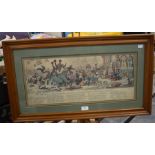 A framed print of a caricature in the manner of Hogarth, 24 x 58cm