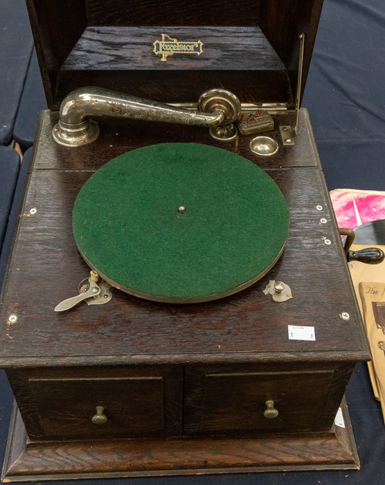 An Excelsior oak cased gramophone, complete with records - Image 2 of 2