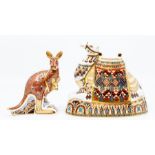 Royal Crown Derby large camel and kangeroo paperweights, both with gold stoppers