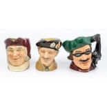 Royal Doulton character jugs of Simon the Cellarer, Monty, Dick Turpin, Sam Weller and Touchstone