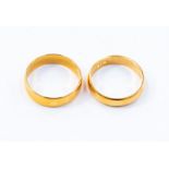 Two 22ct gold wedding bands, sizes R and S1/2, combined weight approx 9.7gms