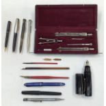 A collection of vintage calligraphy and fountain pens, to include Giant Pen and a vintage geometry