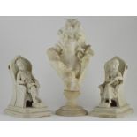 A pair of Parian ware seated figures depicting a scholarly boy and girl, late 19th Century, together