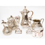 A collection of old Sheffield plate, comprising 18th Century tea caddy, a pair of candlesticks, a
