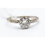 A diamond solitaire 18ct white gold ring, the old cut diamond weighing approx 1ct, six claws