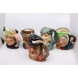A collection of Toby and character jugs including Royal Doulton The Poacher, Sairey Gamp, Gone Away,