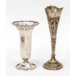 A George V silver trumpet shaped facet vase with flared openwork rim, by Goldsmiths & Silversmiths