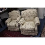 A Vale Bridgecraft cream floral upholstered four piece suite, comprising three seater settee, two