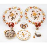 Royal Crown Derby plates 8687 Imari pattern to include poppy vases, pin dish and other Derby style