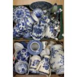 Two boxes of 20th Century blue and white with some 19th Century examples, including vases and