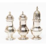 A George II silver caster, pierced openwork detachable cover, pagoda finial, by Samuell Wood,