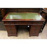 A traditional mahogany twin pedestal writing desk, 78cm high, 123cm wide, 62cm deep