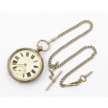 A Victorian silver open faced pocket watch, cream dial with black Roman numeral markers,