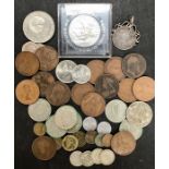 Coin collection, includes small amount of pre 47 Silver, 1894 South Africa silver 2 shilling coin