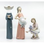 Three Lladro figures, nun, lady and young girl