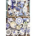 Two boxes of 20th Century blue and white Willow Pattern teapots, Delft ware