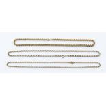 A collection of three 9ct gold  belcher link chains, various gauges, two with lengths of  approx