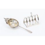 An Elizabeth II plain five bar silver toast rack by Viners, Sheffield, 1954 together with a George V