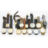 A collection of gents watches to include an Art Deco watch with  round dial, number markers,
