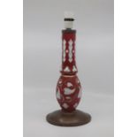 A Bohemian ruby flashed opalescent glass vase converted to table lamp, late 19th Century with