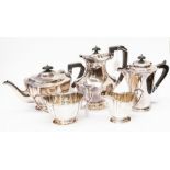 A silver plated four piece tea and coffe service, comprising teapot, milk jug, sugar bowl, coffee