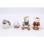 Four Royal Crown Derby gold stopper paperweights inlcuding Teddy Bears, poppy mouse and a partridge