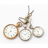 A collection of open faced pocket watches to include two silver open faced ladies versions, with