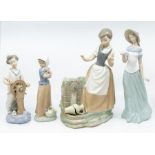 Four Nao figures of young girls and boy, one at the well, sailor and animals