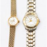 Omega- a ladies 9ct gold Omega Ladymatic wristwatch, round champagne dial, approx 14mm,  baton