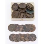 A collection of Victorian pennies including a George II Half Penny