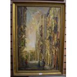 Oil on board, 20th Century Maltese school, Street scene by John Borg Manduca, (1945-), framed, 87