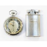 A chrome plated Ingersoll  pocket watch and a Ronson lighter