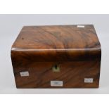 A late 19th Century rose mahogany writing box with key and original ink well