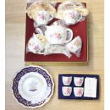 Royal Crown Derby boxed tea service, smaller boxed set of cups and a commemorative plate,