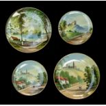 Four Windsor ware hand painted plates, depicting Alton Towers, Mow Cop and Hudyard Lake (4)