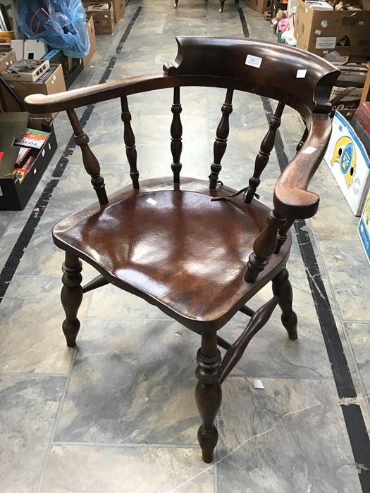 A solid oak late 19th / early 20th Century captains chair, along with a solid oak nest of three