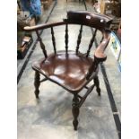 A solid oak late 19th / early 20th Century captains chair, along with a solid oak nest of three