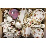 Two boxes of Royal Albert Old Country Rose dinner and tea wares including tureens, plates, bowls,