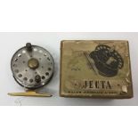 Angling interest: a boxed 3 inch fishing reel, bass and steel construction. Marked "Made in