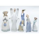 Five Nao figures of young ladies and an angel