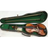 A late 19th Century French violin, restored, complete with two bows, and carrying case, along with a