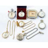 A collection of various pocket watches to include a gold plated Rotary hunter pocket watch with gilt