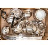 A collection of silver plate, including tray, tea set, biscuit barrel, plus others (Q)